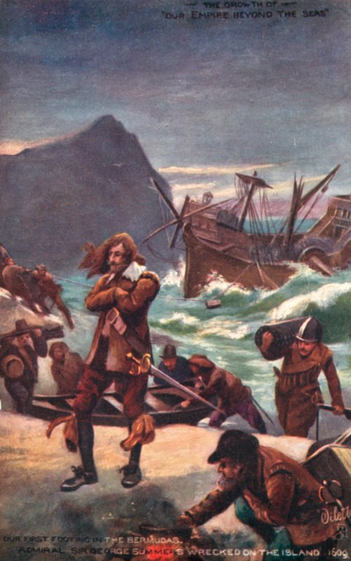 Amiraali Sir George Summers haaksirikkoutui Bermudalla vuonna 1609 tekijältä English School