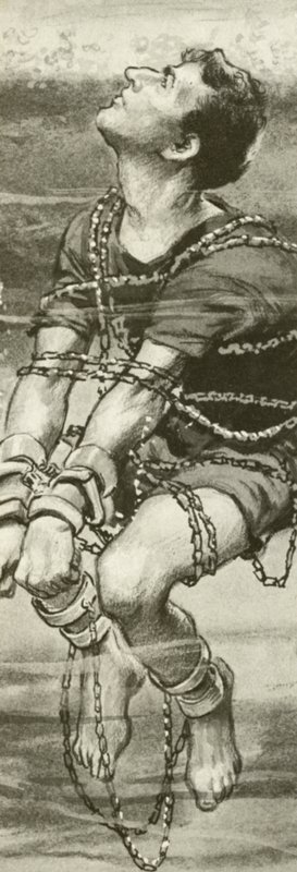Harry Houdini käsiraudoissa ja ketjuissa veden alla tekijältä English School