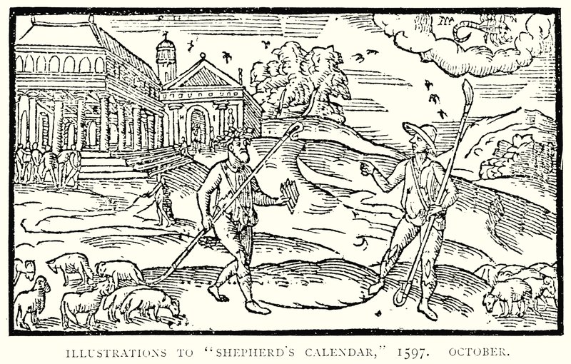 Kuvituksia Shepherds Calendar, 1597. Lokakuu tekijältä English School