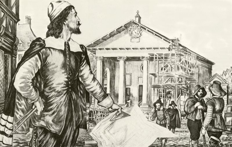 Inigo Jones suunnittelee St Paulin kirkkoa Covent Gardeniin tekijältä English School
