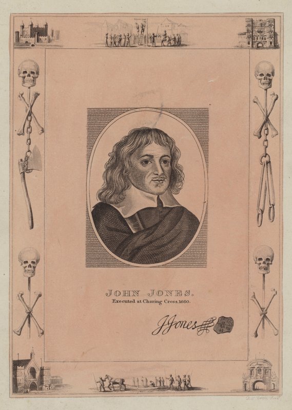John Jones, teloitettu Charing Crossissa, 1660 tekijältä English School