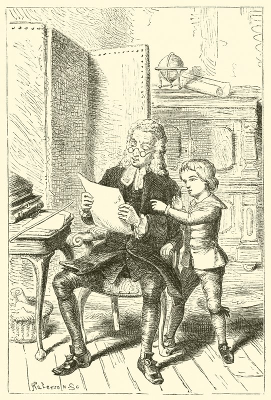 Joshua Reynolds, poika, näyttää piirustuksen isänsä koulusta tekijältä English School