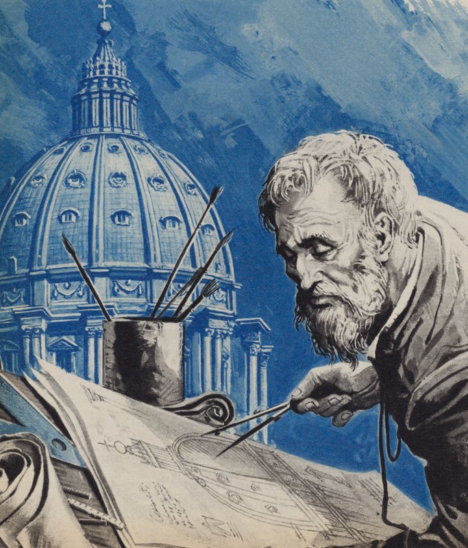Michelangelo, hänen suunnittelunsa Pyhän Pietarin kupoliin Roomassa tekijältä English School