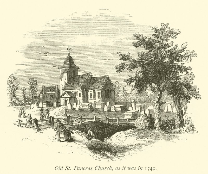 Vanha St Pancrasin kirkko, sellaisena kuin se oli vuonna 1740 tekijältä English School
