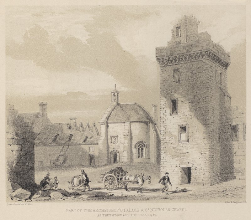 Osa arkkipiispan palatsia ja Pyhän Nikolauksen kappelia, sellaisina kuin ne seisoivat noin vuonna 1780 tekijältä English School
