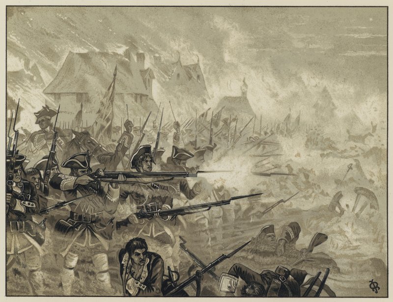 34. (Cholmondeleys-rykmentti) Fontenoyssa, auttoi peittämään vetäytymisen Fontenoysta, 11. toukokuuta 1745 tekijältä English School