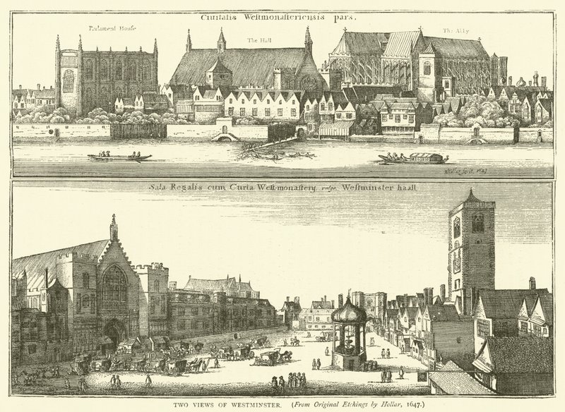 Kaksi näkymää Westminsteristä, Hollarin alkuperäisistä etsauksista, 1647 tekijältä English School