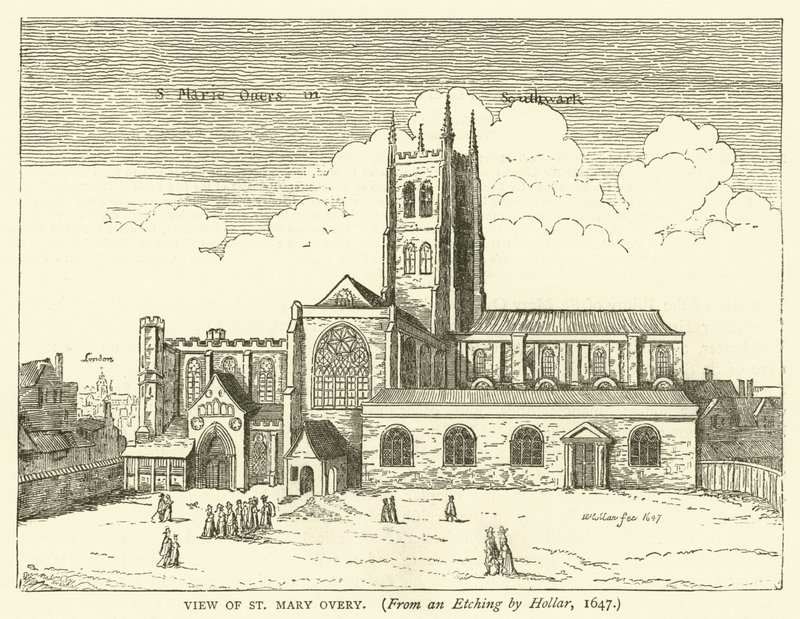 Näkymä St Mary Overysta, Hollarin etsauksesta, 1647 tekijältä English School