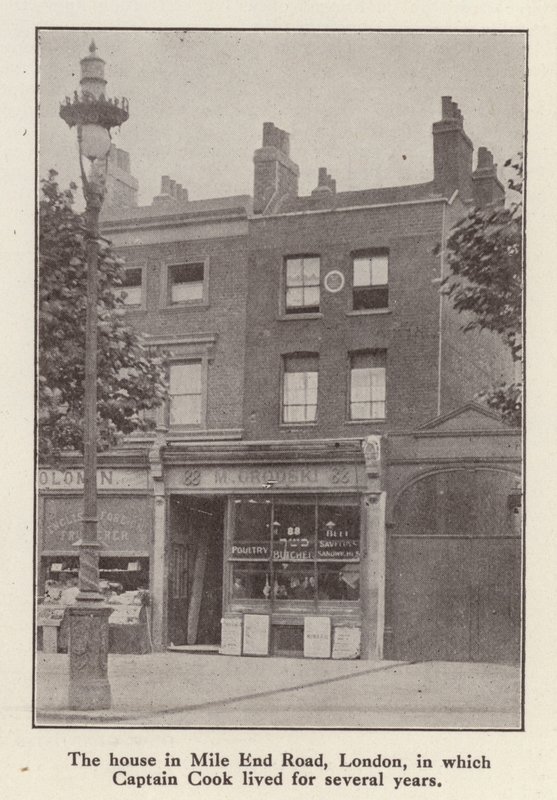 88 Mile End Road, Lontoo, talo, jossa englantilainen tutkimusmatkailija kapteeni James Cook asui vuodesta 1764 kuolemaansa asti (m/v kuva) tekijältä English Photographer