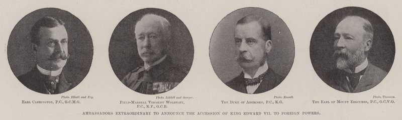 Ylimääräiset suurlähettiläät ilmoittavat kuningas Edward VII:n liittymisestä ulkomaihin tekijältä English Photographer