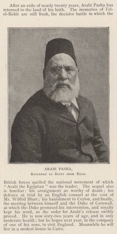 Arabi Pasha, palasi maanpaosta Egyptiin tekijältä English Photographer