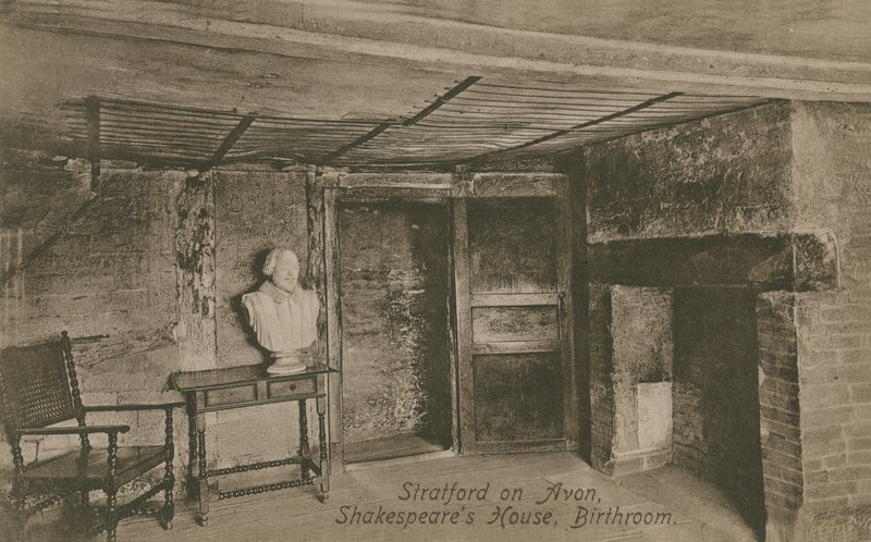 Kylpyhuone, Shakespearen talo, Stratford upon Avon. Postikortti lähetetty 1913. tekijältä English Photographer