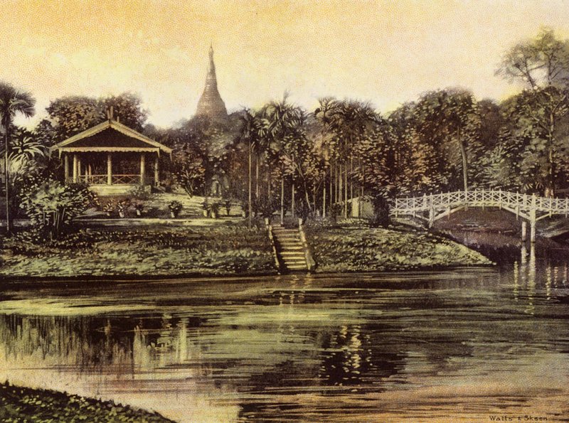 Burma / Myanmar: Pagoda Cantonment Gardensista (värikuva) tekijältä English Photographer
