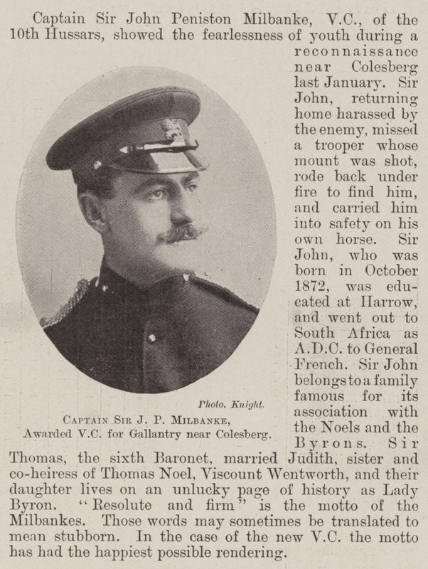 Kapteeni Sir J P Milbanke, palkittu VC Gallantrysta Colesbergin lähellä tekijältä English Photographer
