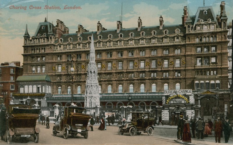 Charing Cross Hotel, Lontoo. Postikortti lähetetty 16. joulukuuta 1913. tekijältä English Photographer