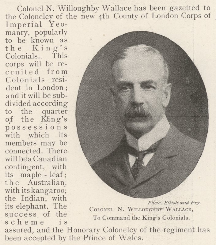 Eversti N Willoughby Wallace komentamaan Kings Colonialsia tekijältä English Photographer