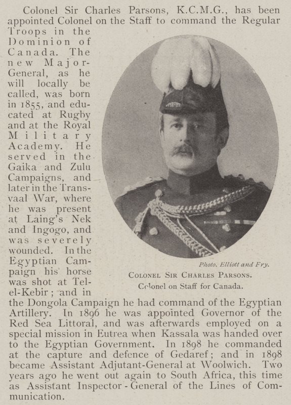 Eversti Sir Charles Parsons, Kanadan esikunnan eversti tekijältä English Photographer