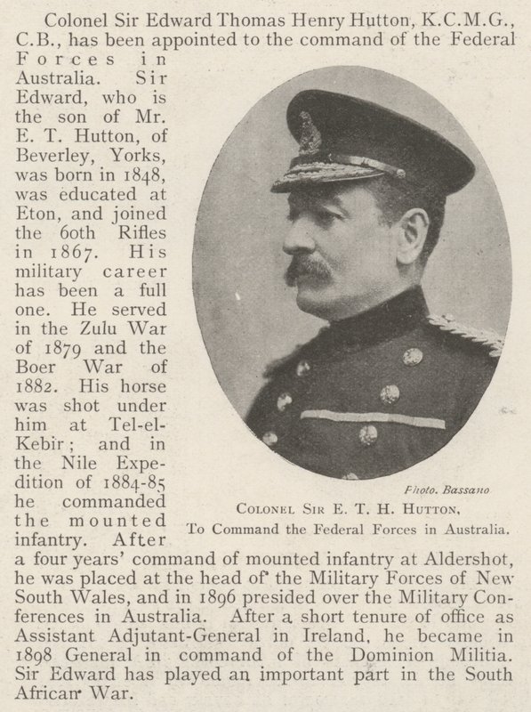 Eversti Sir E T H Hutton liittovaltion joukkojen komentajaksi Australiassa tekijältä English Photographer