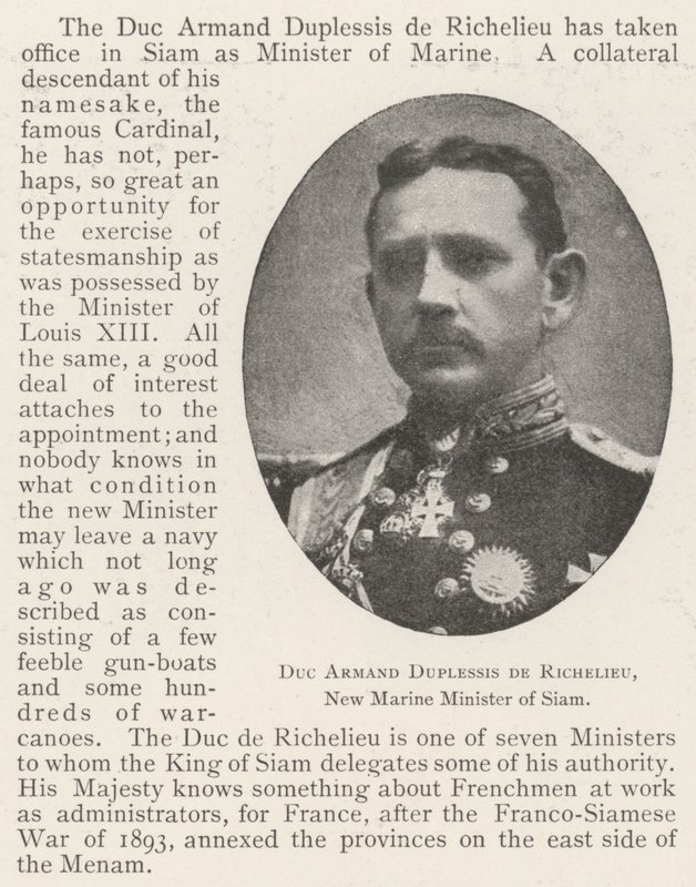 Herttua Armand Duplessis de Richelieu, Siamin uusi meriministeri tekijältä English Photographer
