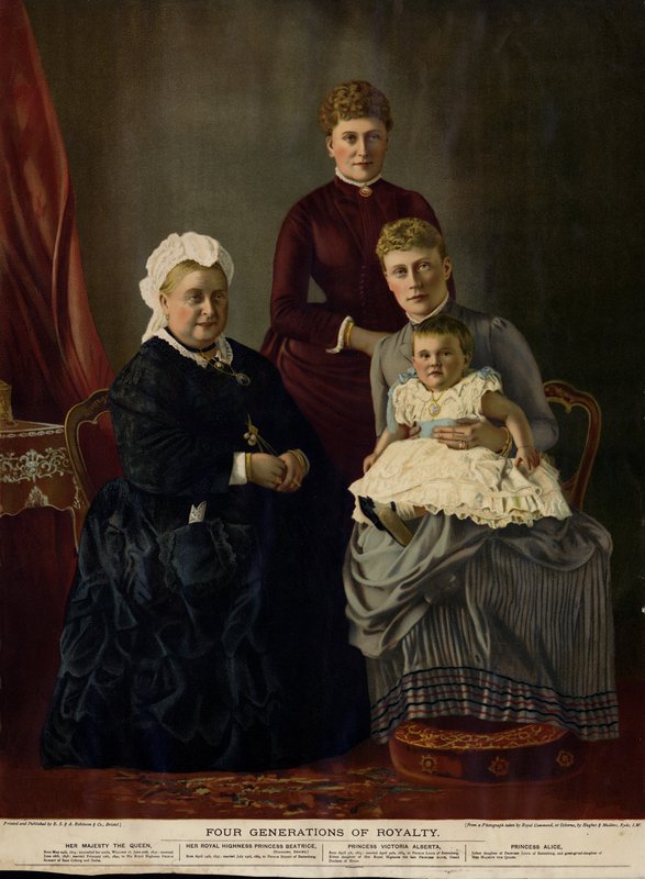 Neljä rojaltisukupolvea (kuningatar Victoria, prinsessa Beatrice, prinsessa Victoria Alberta ja prinsessa Alice) tekijältä English Photographer