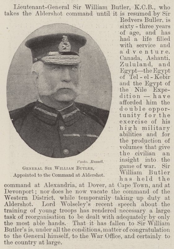 Kenraali Sir William Butler, nimitetty komentajaksi Aldershotiin tekijältä English Photographer