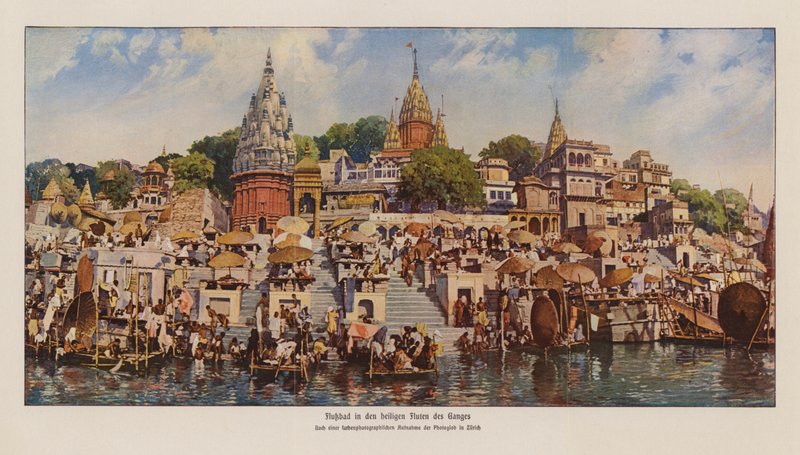 Ghatit Varanasissa Ganges-joen varrella, Intia (värillinen kuva) tekijältä English Photographer