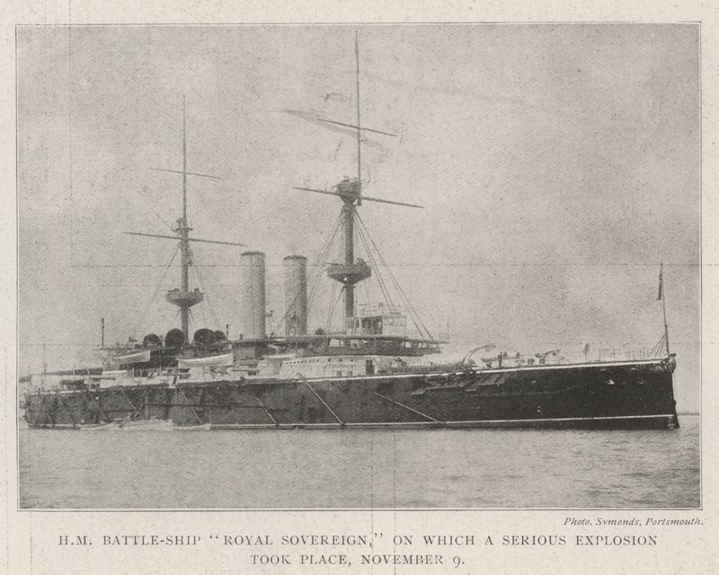 HM Battle-Ship Royal Sovereign, jolla tapahtui vakava räjähdys, 9. marraskuuta tekijältä English Photographer