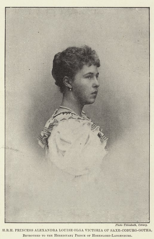 HRH Saxe-Coburg-Gothan prinsessa Alexandra Louise Olga Victoria, kihlattu Hohenlohe-Langenburgin perinnölliselle prinssille tekijältä English Photographer