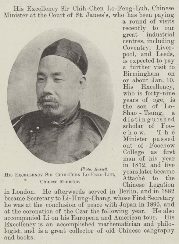 Hänen ylhäisyytensä Sir Chih-Chen Lo-Feng-Luh, Kiinan ministeri tekijältä English Photographer