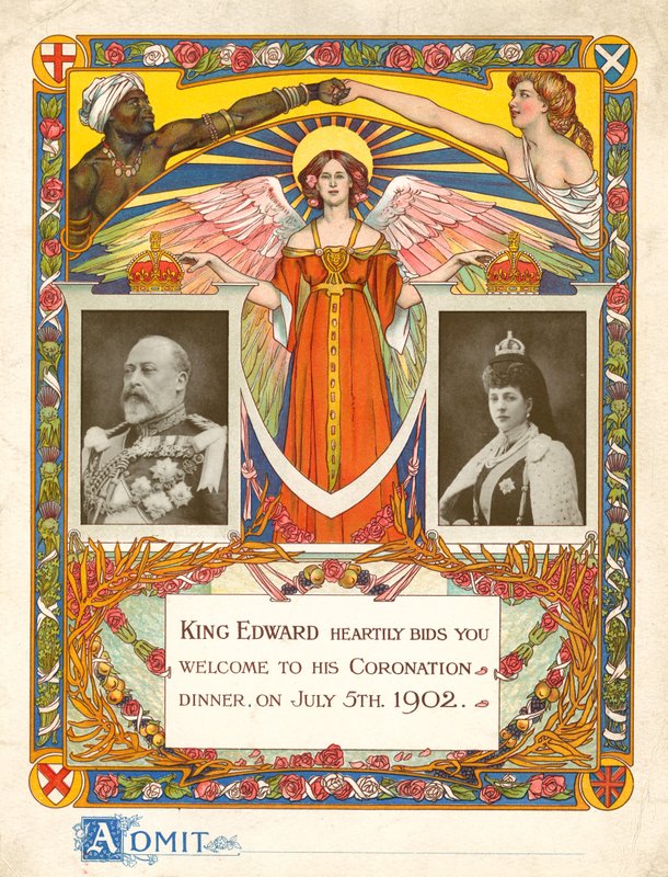 Kutsu kuningas Edward VII:n kruunausillalliselle 5. heinäkuuta 1902 tekijältä English Photographer