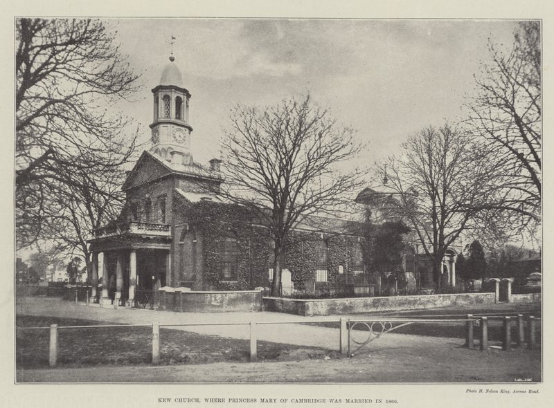 Kew Church, jossa Cambridgen prinsessa Mary vihittiin vuonna 1866 tekijältä English Photographer