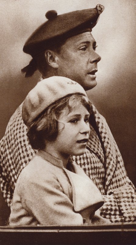 Kuningas Edvard VIII ja hänen veljentyttärensä, tuleva kuningatar Elisabet II (s/w-kuva). tekijältä English Photographer