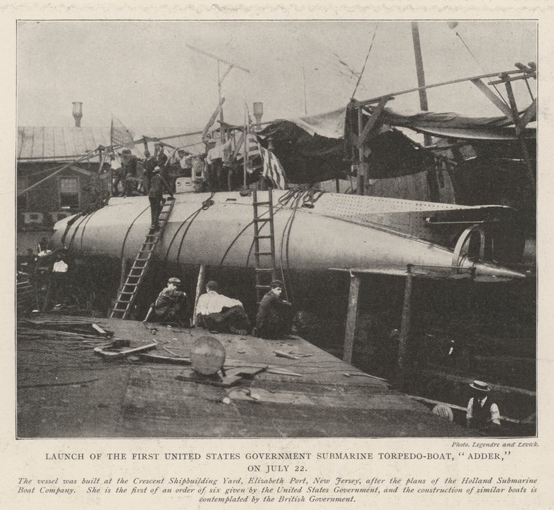 Yhdysvaltain hallituksen ensimmäinen sukellusvene, torpedo-vene, Adder, 22. heinäkuuta tekijältä English Photographer