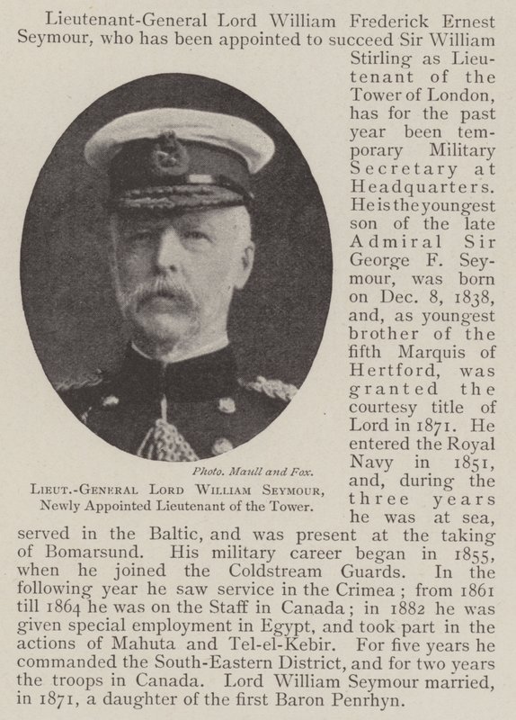Kenraaliluutnantti Lord William Seymour, vastanimitetty Towerin luutnantti tekijältä English Photographer