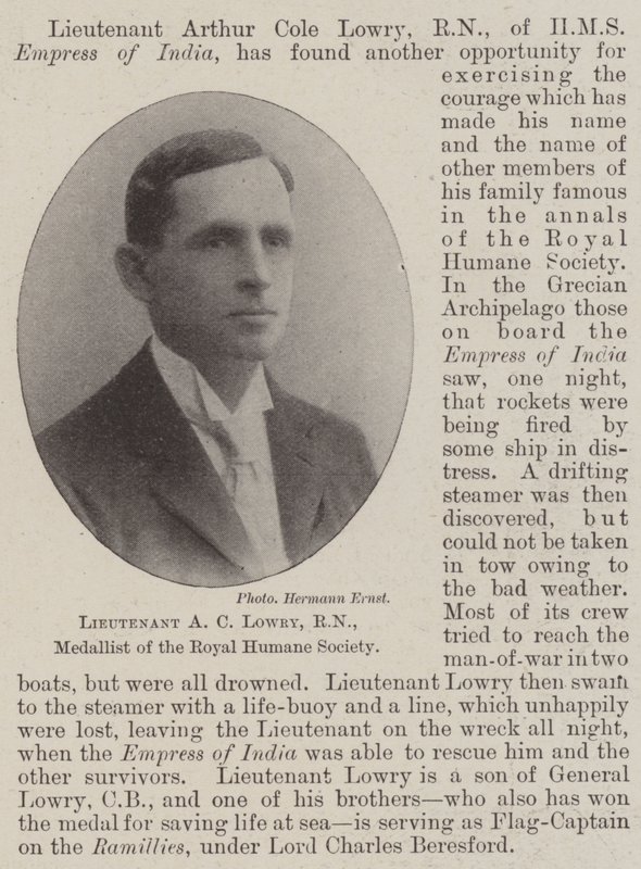 Luutnantti A C Lowry, RN, Royal Humane Societyn mitali tekijältä English Photographer