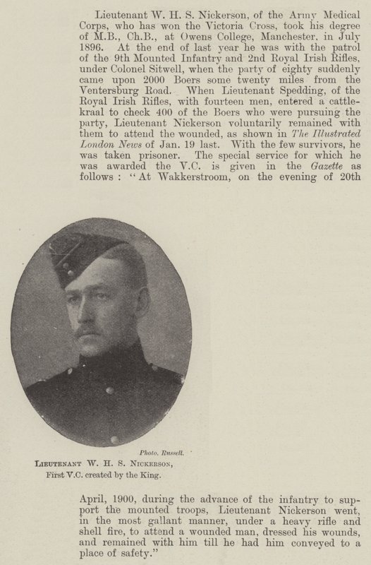 Luutnantti W H S Nickerson, ensimmäinen kuninkaan luoma VC tekijältä English Photographer