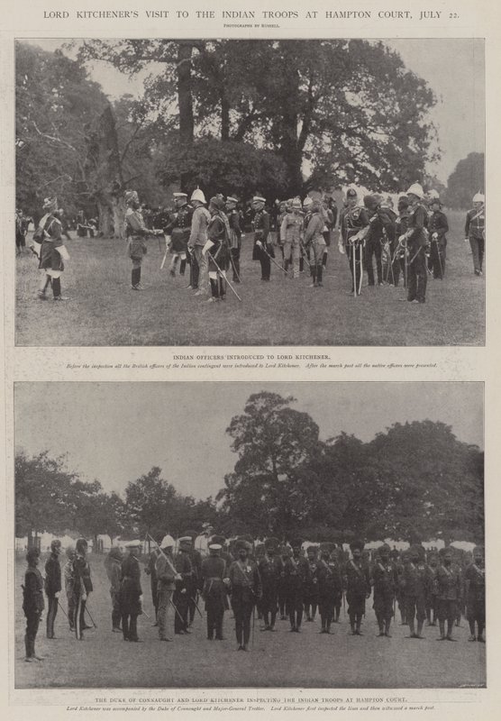 Lord Kitchenersin vierailu Intian joukkoihin Hampton Courtissa 22. heinäkuuta tekijältä English Photographer
