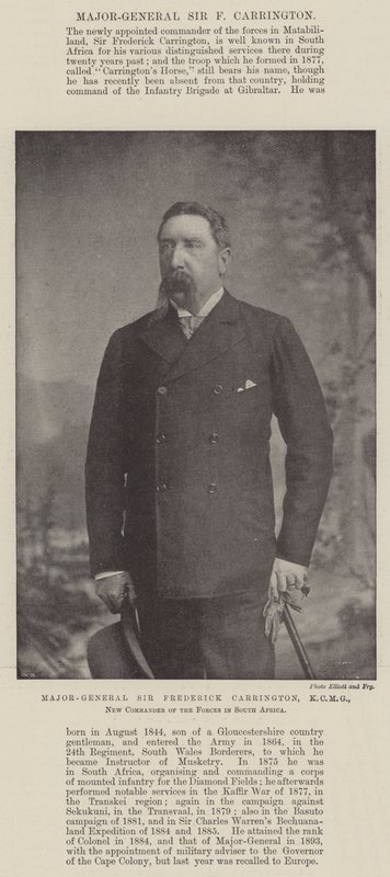Kenraalimajuri Sir Frederick Carrington, KCMG, Etelä-Afrikan joukkojen uusi komentaja tekijältä English Photographer