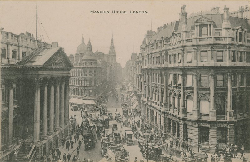 Mansion House, Lontoo. Postikortti lähetetty 1913. tekijältä English Photographer