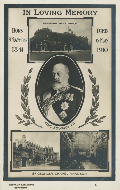 Kuningas Edward VII:n muistokortti (m/v kuva) tekijältä English Photographer