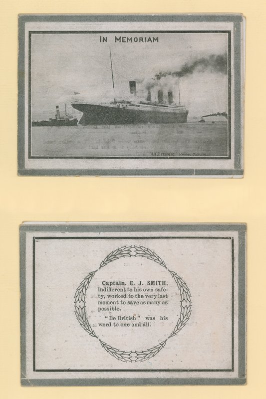 Titanicin kapteeni E J Smithin muistokortti tekijältä English Photographer