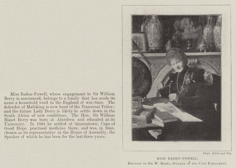 Neiti Baden-Powell, kihloissa Kap parlamentin puhemiehen Sir W Berryn kanssa tekijältä English Photographer