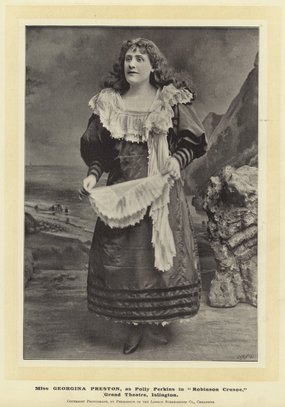 Miss Georgina Preston, Polly Perkins elokuvassa Robinson Crusoe, Grand Theatre, Islington tekijältä English Photographer