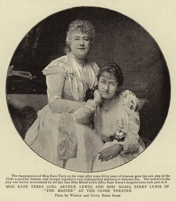 Neiti Kate Terry (rouva Arthur Lewis) ja neiti Mabel Terry Lewis elokuvassa The Master at the Globe Theater tekijältä English Photographer