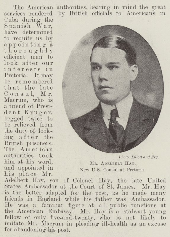 Herra Adelbert Hay, Yhdysvaltain uusi konsuli Pretoriassa tekijältä English Photographer