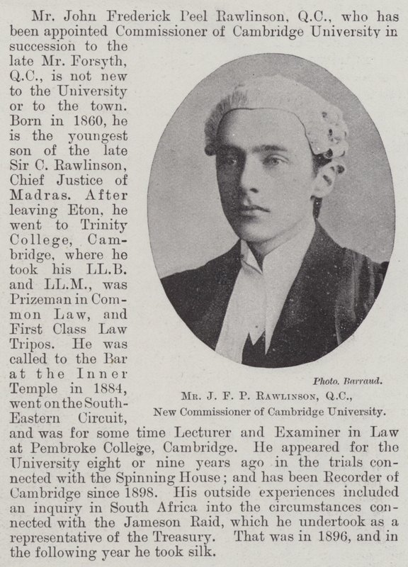 J F P Rawlinson, QC, Cambridgen yliopiston uusi komissaari tekijältä English Photographer