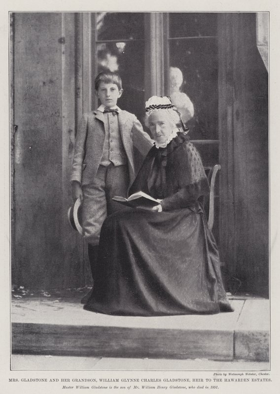 rouva Gladstone ja hänen pojanpoikansa, William Glynne Charles Gladstone, Hawardenin kartanon perillinen tekijältä English Photographer