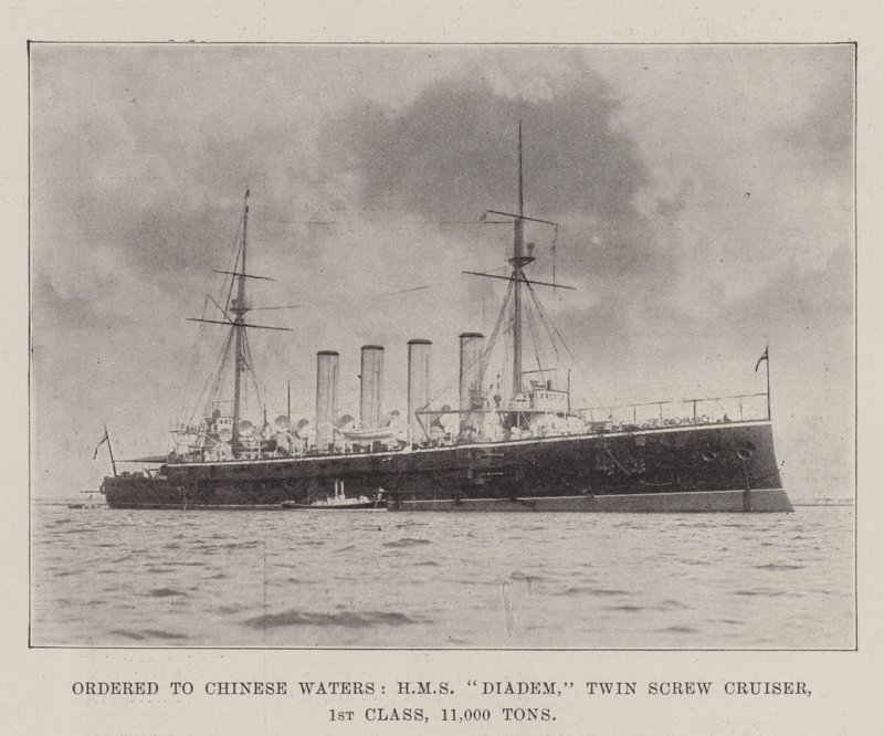 Tilattu Chinese Watersille, HMS Diadem, Twin Screw Cruiser, 1. luokka, 11 000 tonnia tekijältä English Photographer