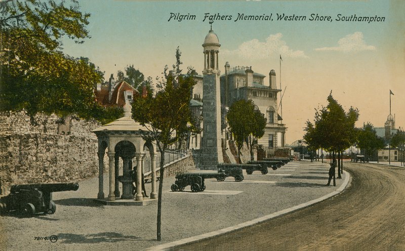 Pilgrim Fathers Memorial, Western Shore, Southampton. Vuonna 1913 lähetetty postikortti. tekijältä English Photographer