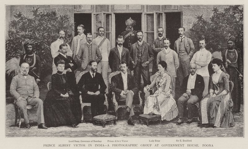Prinssi Albert Victor Intiassa, valokuvaryhmä hallituksen talossa, Poona tekijältä English Photographer